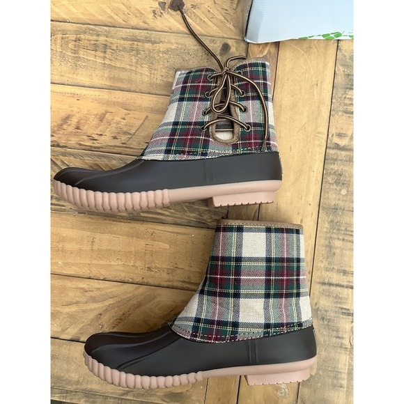 NIB!  #23 Women's Brown Plaid Duck Boots by MarleyLilly, Sz: 10 - Picture 2 of 6